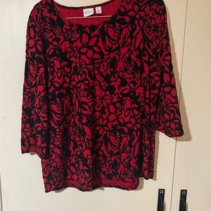 Chico's Vibrant Red and Black Patterned Blouse